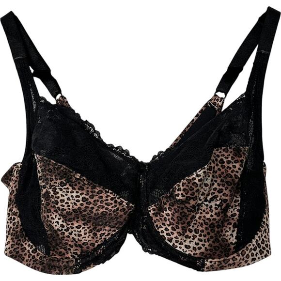 Lilyette Leopard with Black Lace Underwire Bra (36D) - Picture 1 of 10